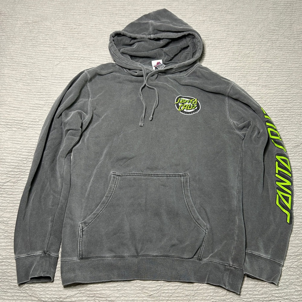Santa Cruz Skateboards Mens Mineral Wash Hoodie Charcoal Neon Green PRM4500C M